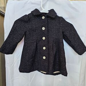 Girl's Cherokee Toddler Black Metallic Shimmer Pea Coat Jacket 2T